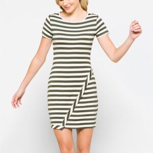 41 Hawthorn Olive and White Asymmetrical Faux Wrap Mini Dress